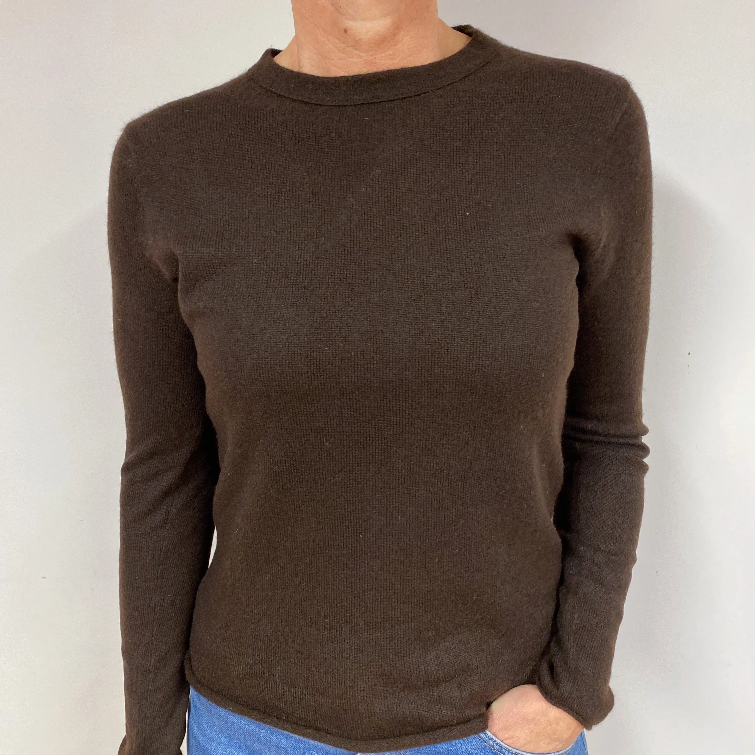 Chocolate Brown Cashmere Crew Neck Jumper Medium