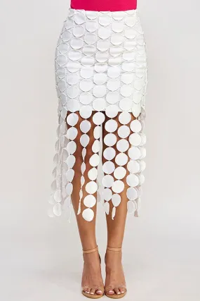 Circles Fringe Hem Midi Skirt