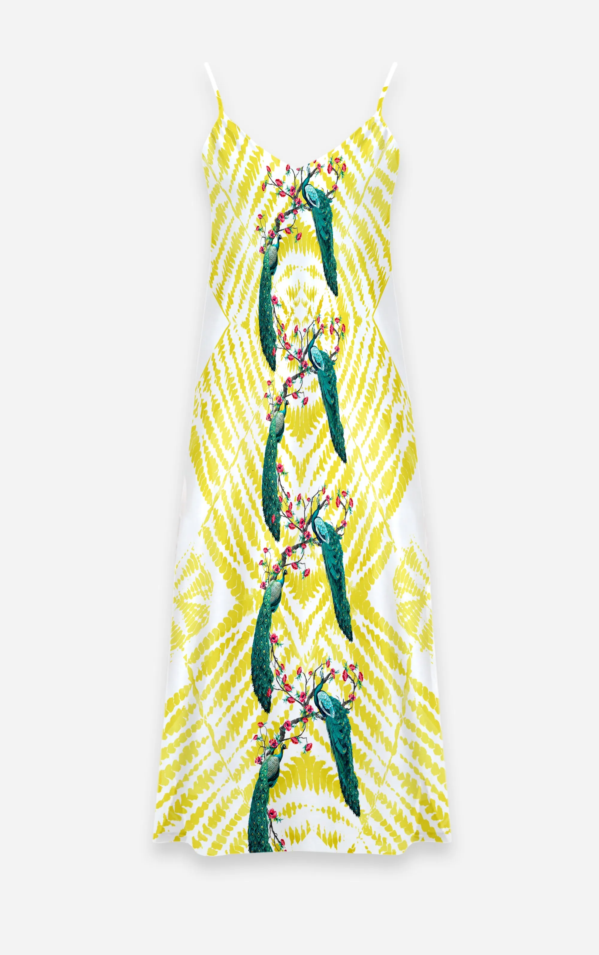 Coastal Peacock- 100% Silk Satin French Gothic V Neck Slip Dress in White | Le Leanian™