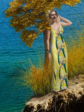 Coastal Peacock- 100% Silk Satin French Gothic V Neck Slip Dress in White | Le Leanian™
