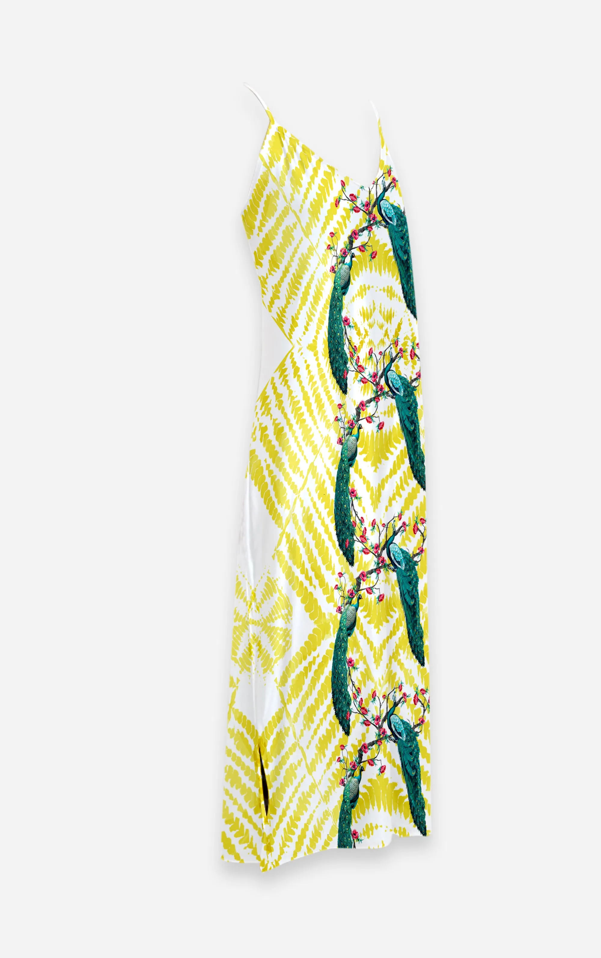 Coastal Peacock- 100% Silk Satin French Gothic V Neck Slip Dress in White | Le Leanian™