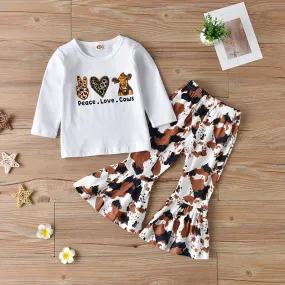 Cow Print Flared Pants Set