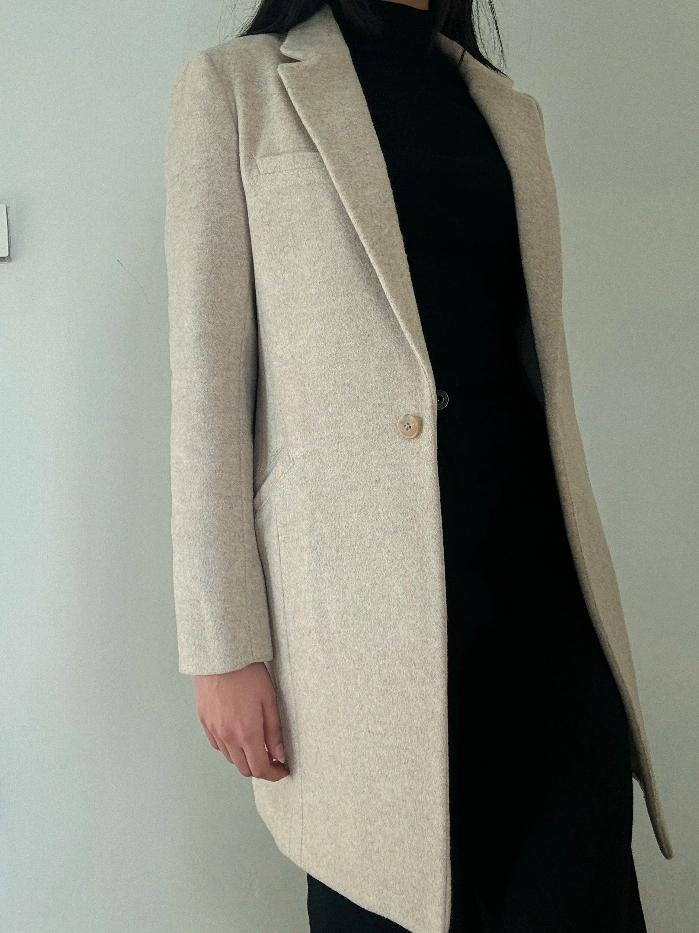 Cream Soft Wool Coat (52% Wool)