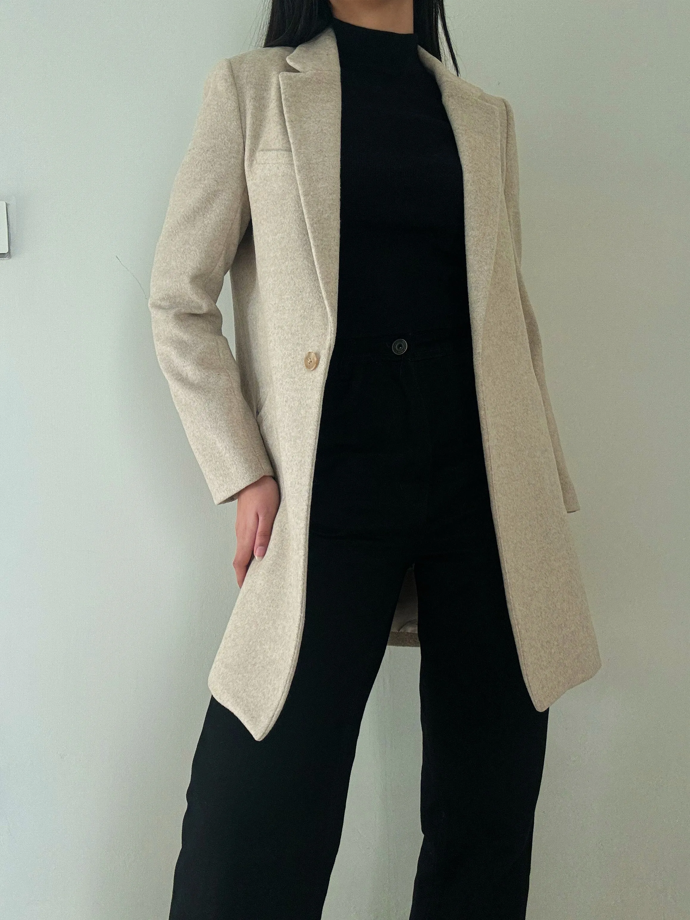 Cream Soft Wool Coat (52% Wool)