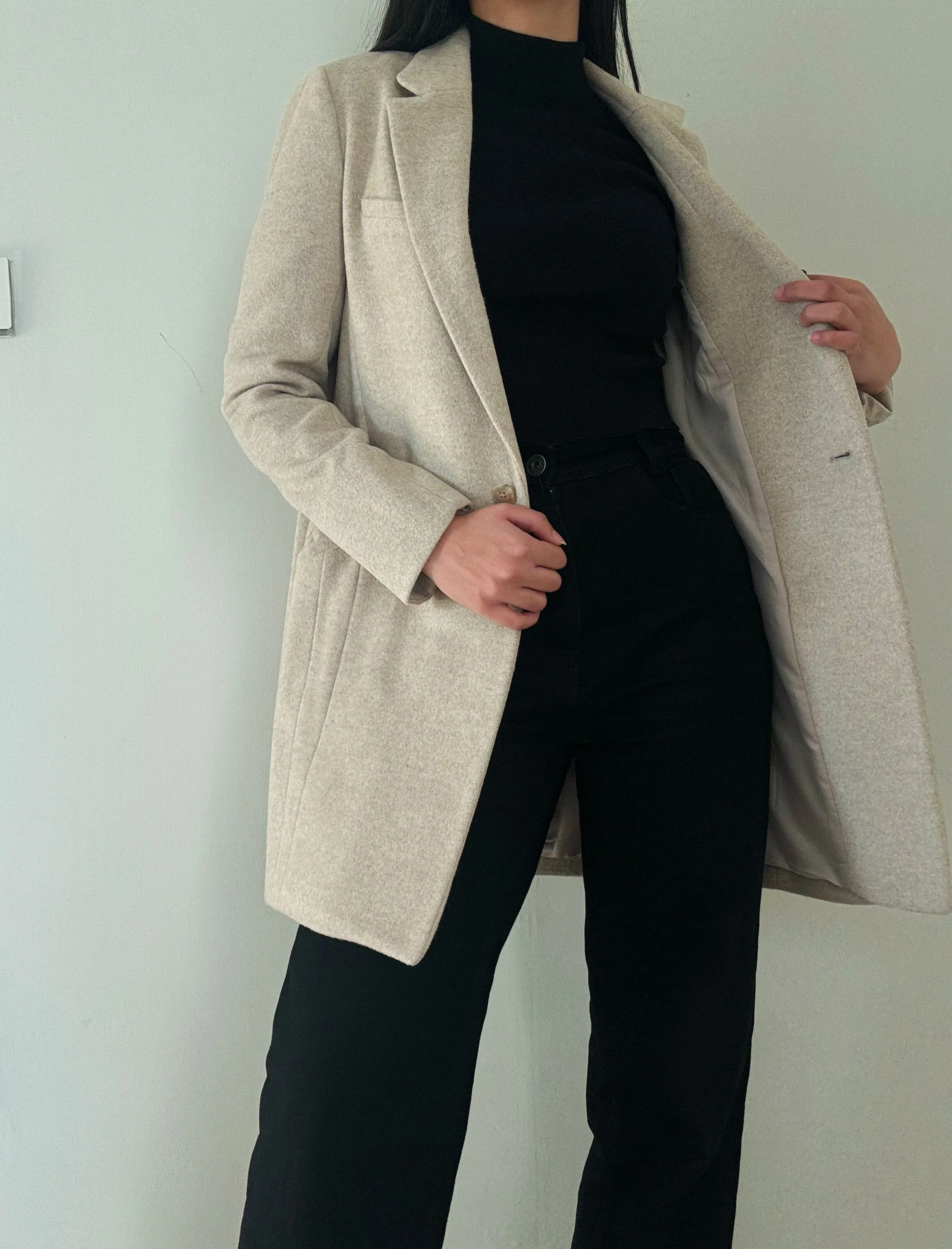Cream Soft Wool Coat (52% Wool)