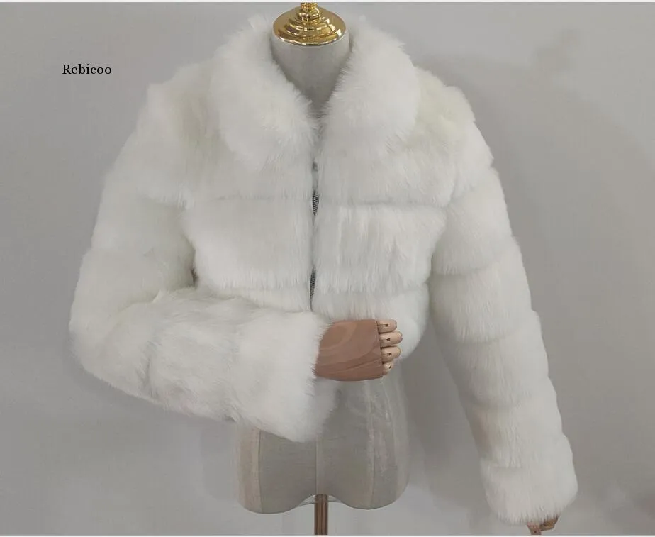 Cropped fur coat Woman's thick Fox Fur Coat Short Winter Style Fashion Women Furry Jacket Faux Fur Top