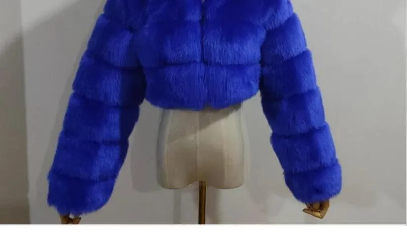 Cropped fur coat Woman's thick Fox Fur Coat Short Winter Style Fashion Women Furry Jacket Faux Fur Top