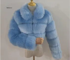 Cropped fur coat Woman's thick Fox Fur Coat Short Winter Style Fashion Women Furry Jacket Faux Fur Top