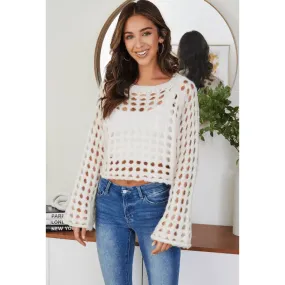 Cropped Open Knit Fuzzy Sweater