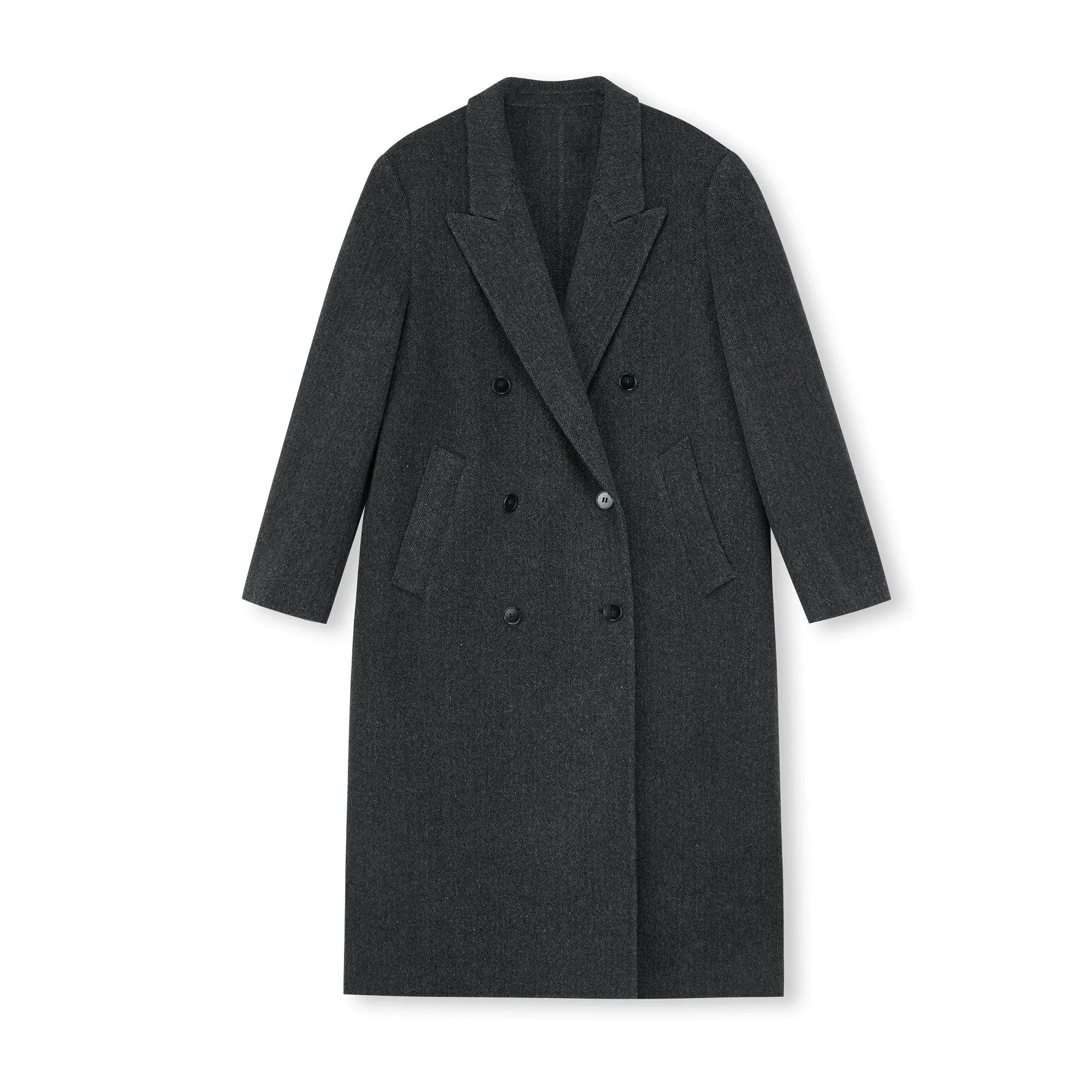 Dark Gray Double-Breasted Wool Coat