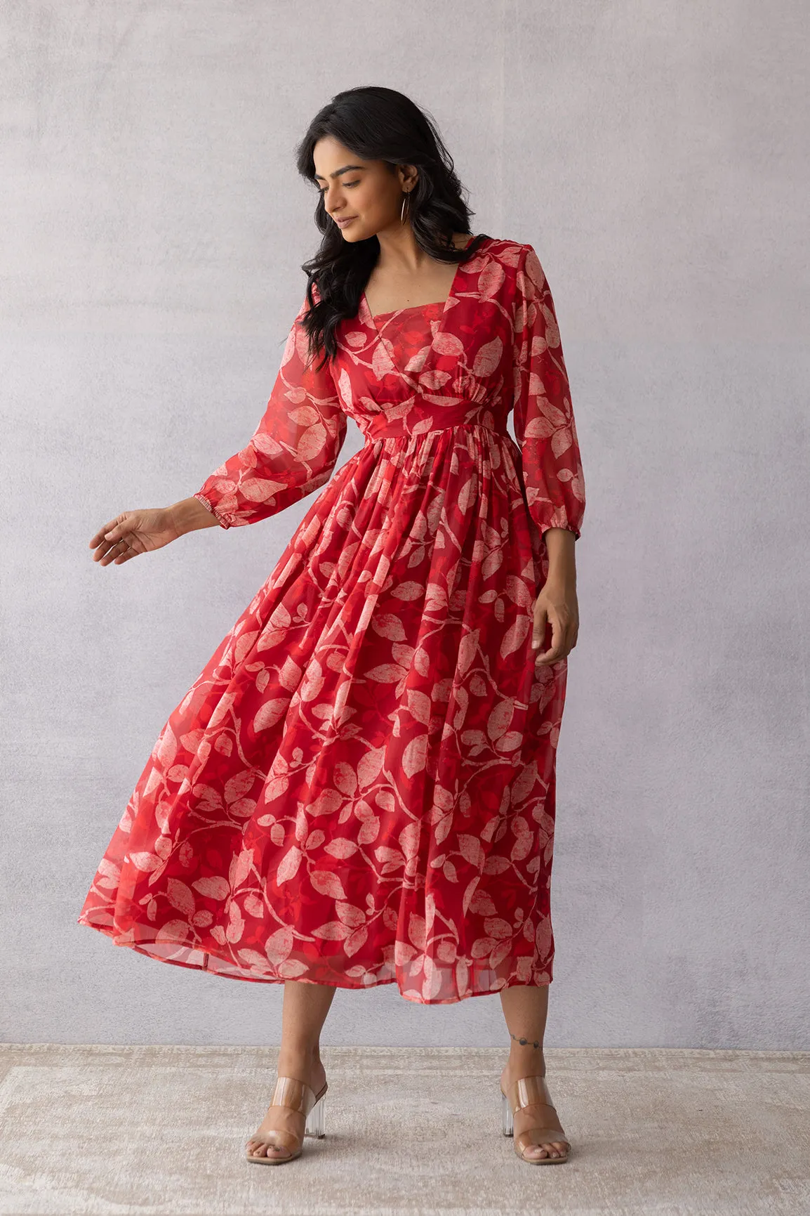 DARK RED CHIFFON MAXI