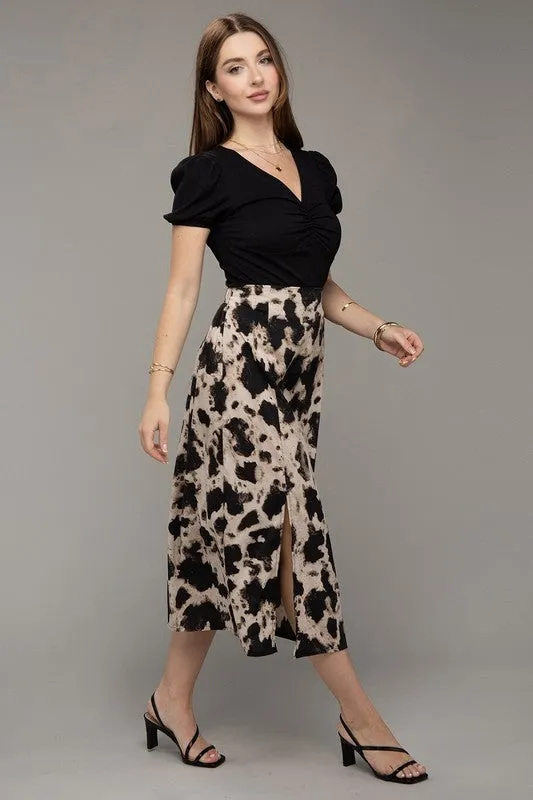 Darling Abstract Floral Midi Skirt With Slit