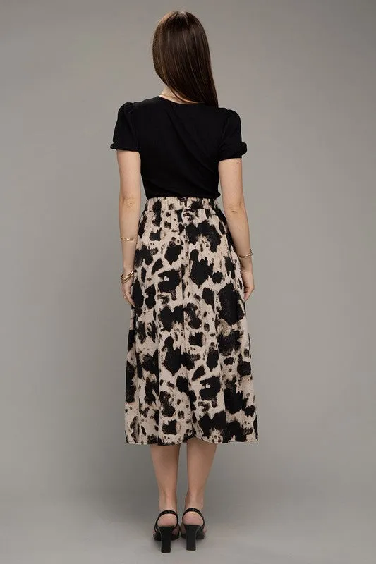Darling Abstract Floral Midi Skirt With Slit