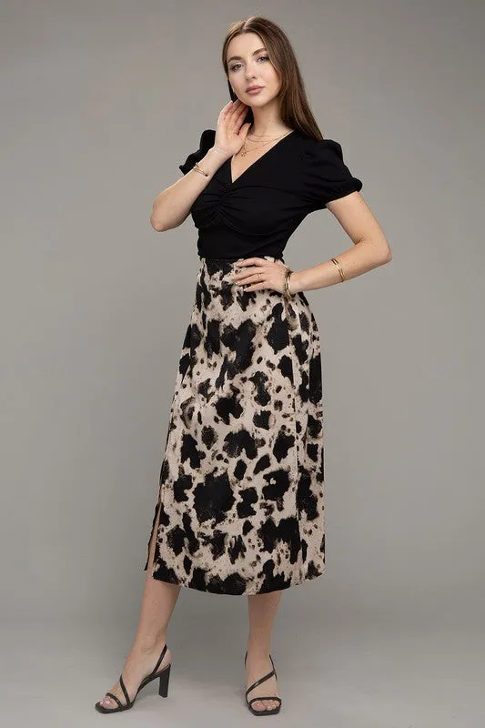 Darling Abstract Floral Midi Skirt With Slit