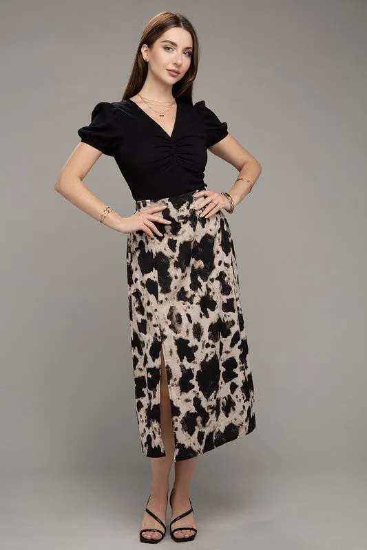 Darling Abstract Floral Midi Skirt With Slit