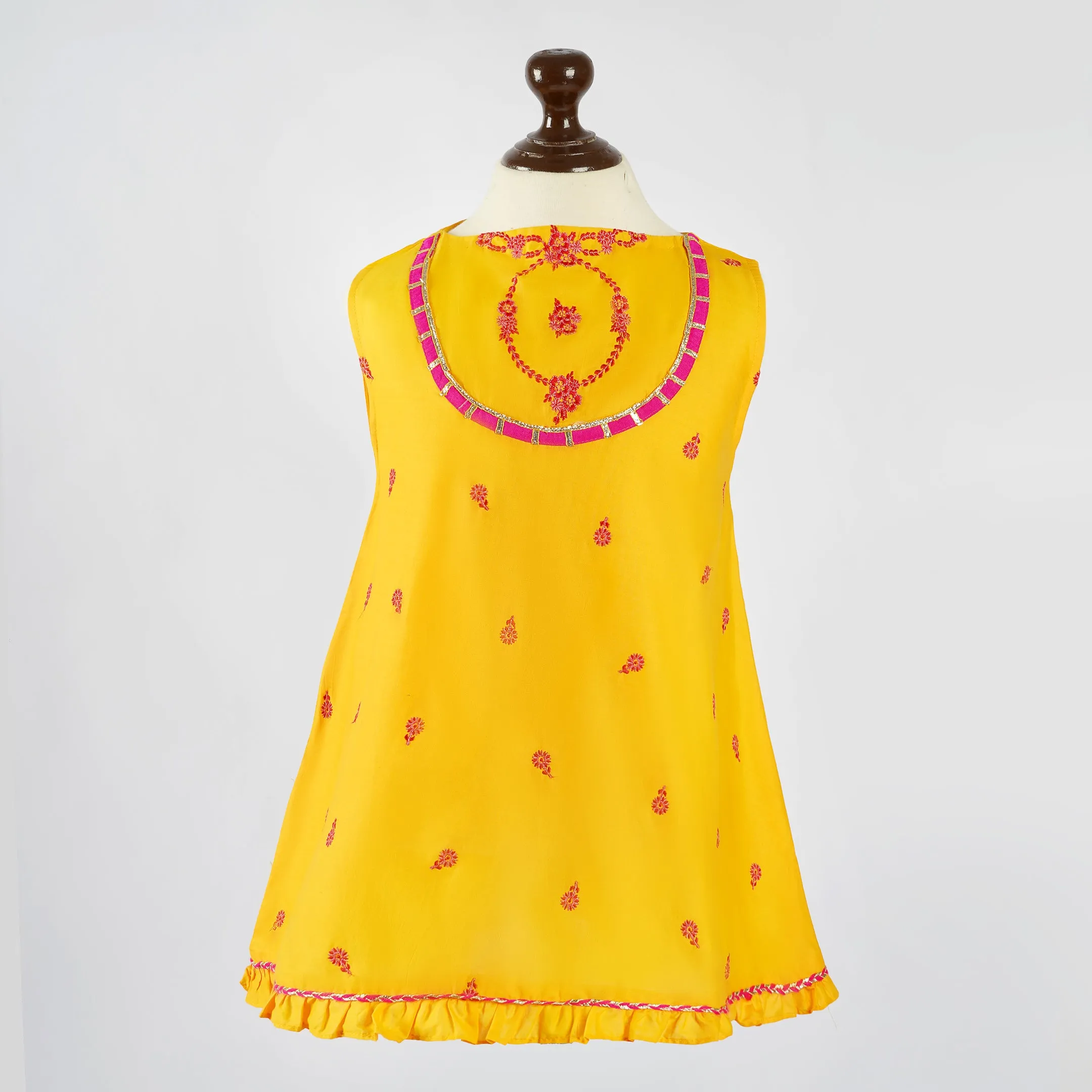 Dhaagay Amber Yellow Flared Tunic 3 Piece