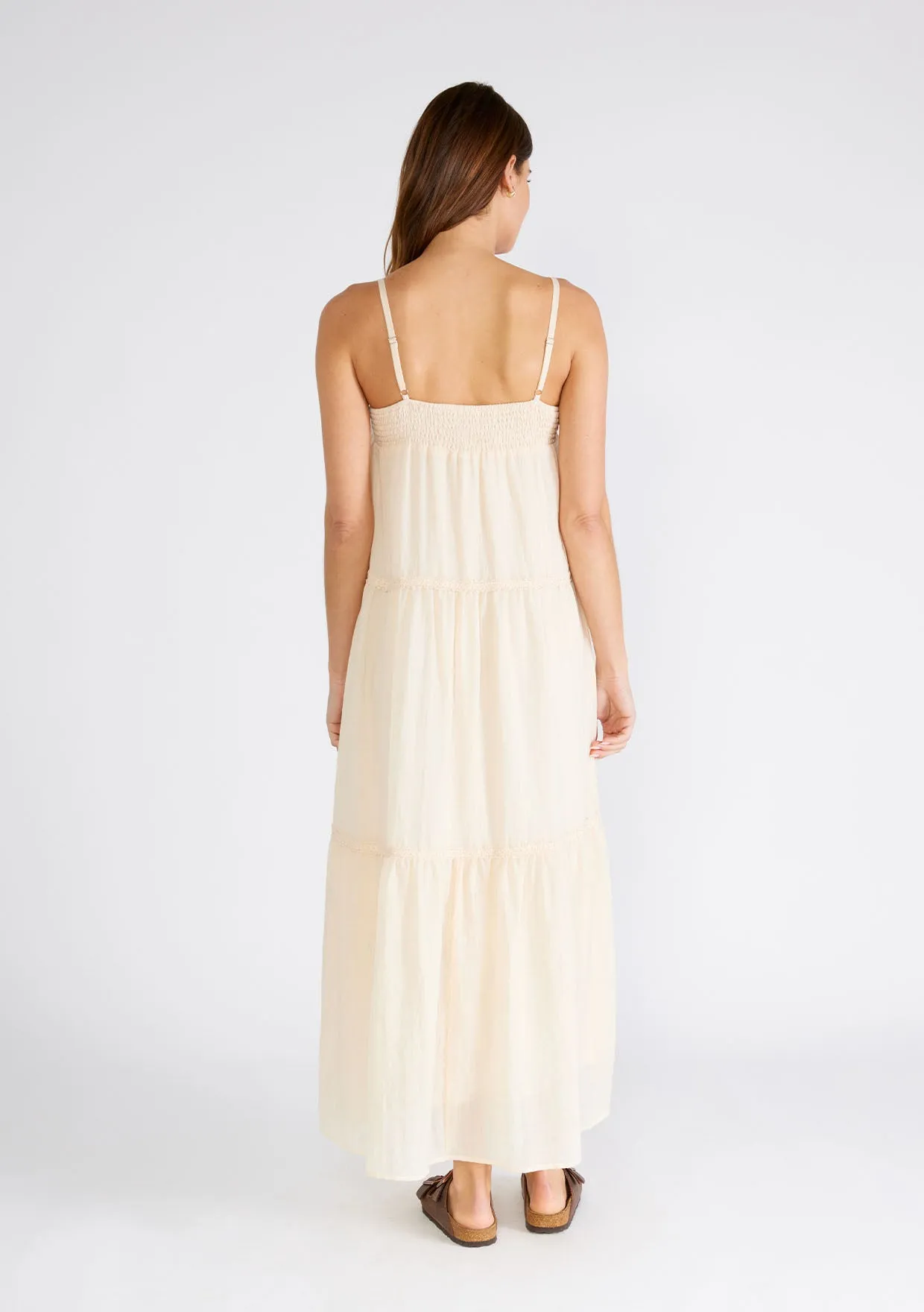Embroidered Square Neck Tiered Maxi Dress
