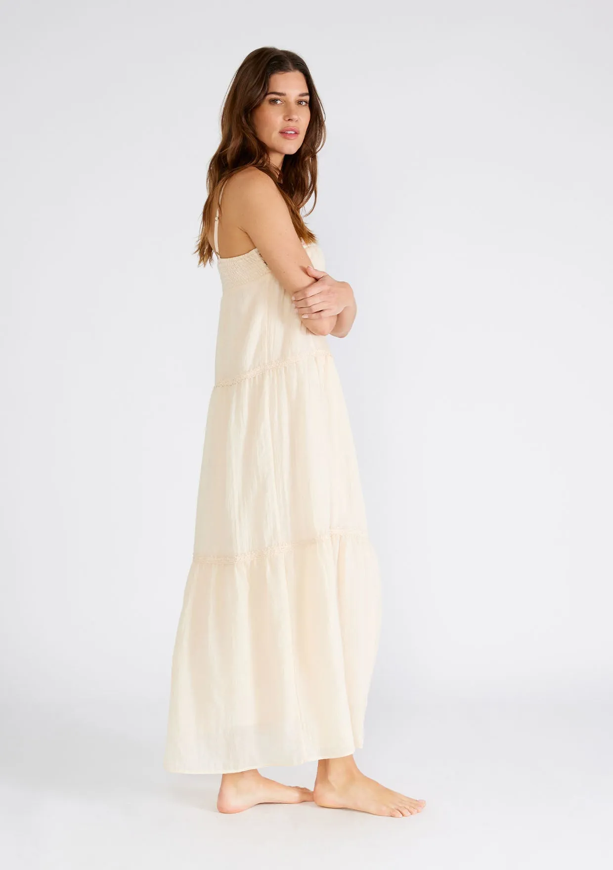 Embroidered Square Neck Tiered Maxi Dress