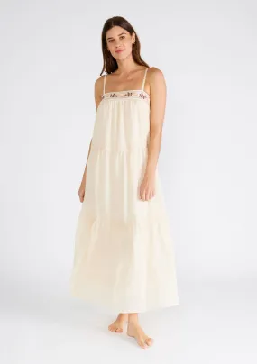 Embroidered Square Neck Tiered Maxi Dress