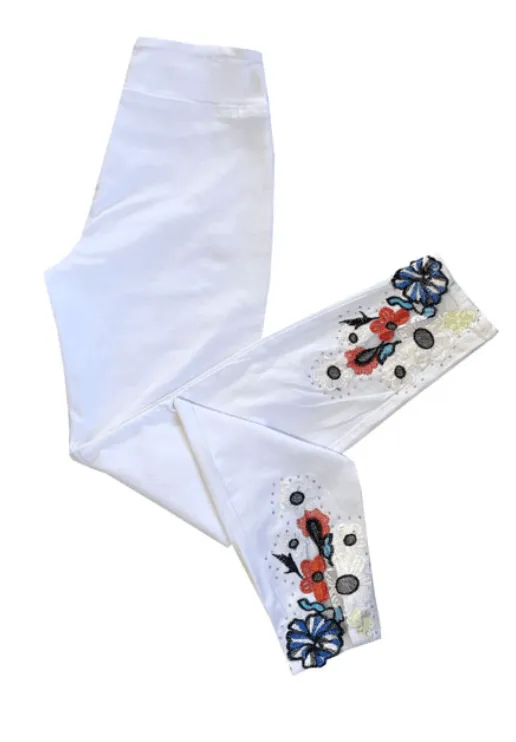 Ethyl Pull on Ankle Pants with stones & Embroidery 304W337