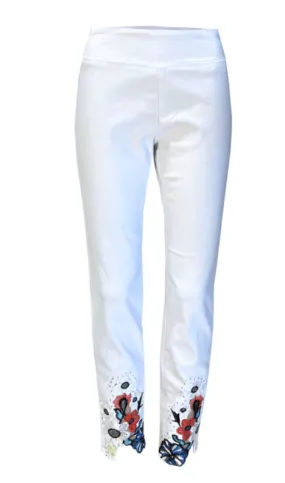 Ethyl Pull on Ankle Pants with stones & Embroidery 304W337