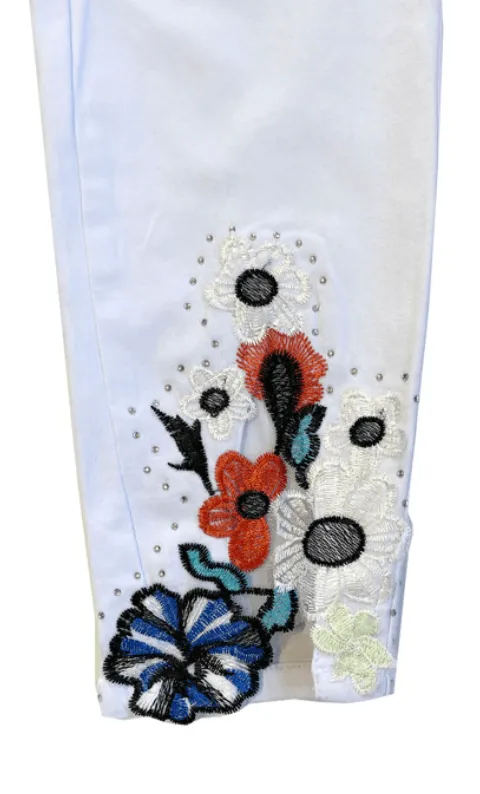 Ethyl Pull on Ankle Pants with stones & Embroidery 304W337