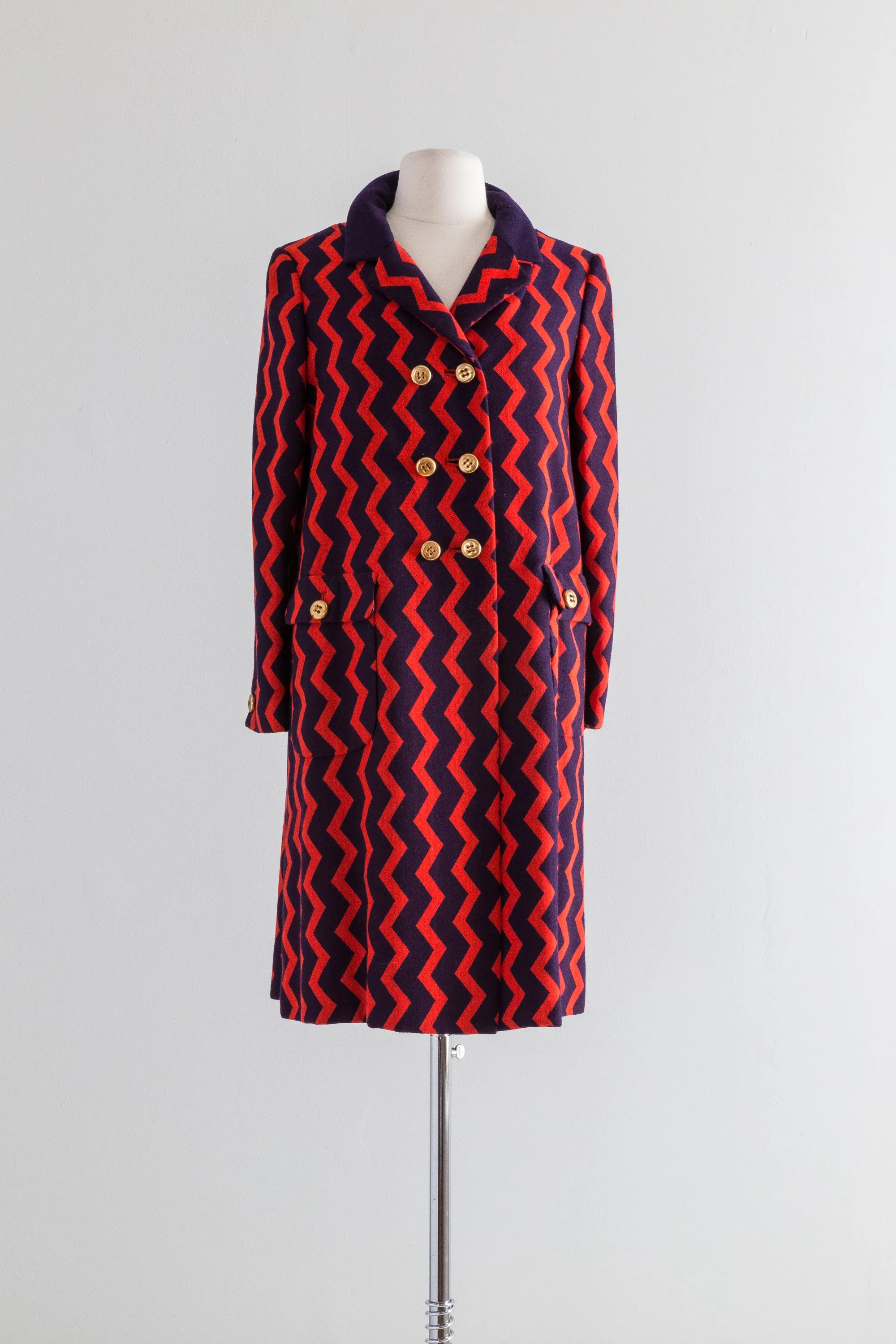 Fabulous 1960s Mam'selle ZIG ZAG Wool Knit Coat / Small Medium