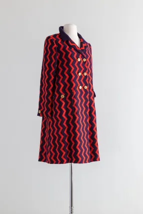 Fabulous 1960s Mam'selle ZIG ZAG Wool Knit Coat / Small Medium