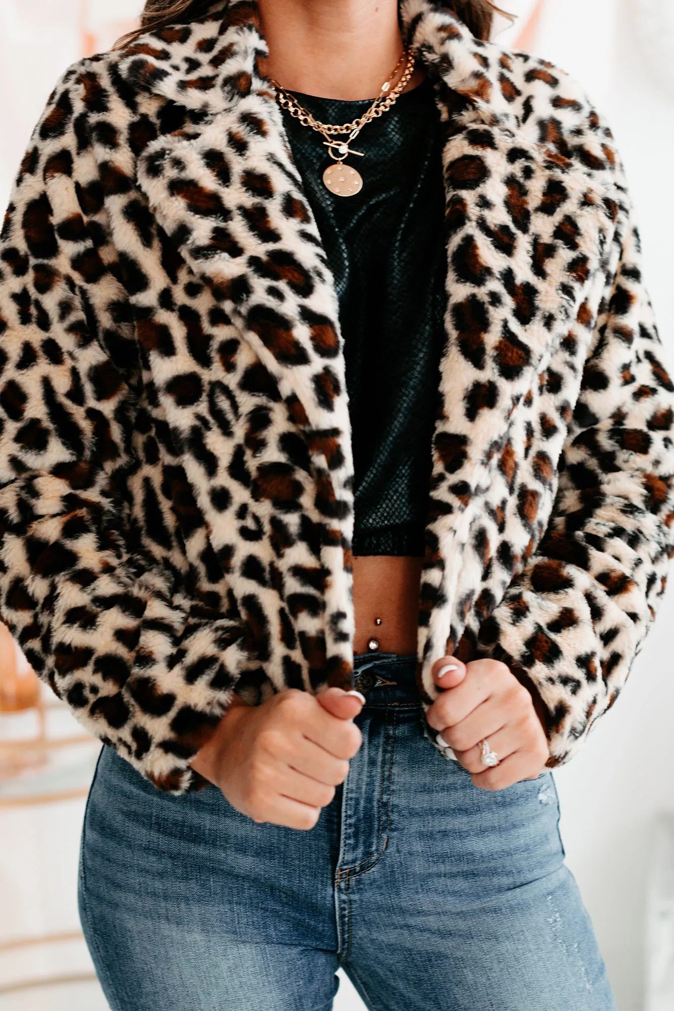 Fancy Feels Leopard Print Faux Fur Jacket (Beige)