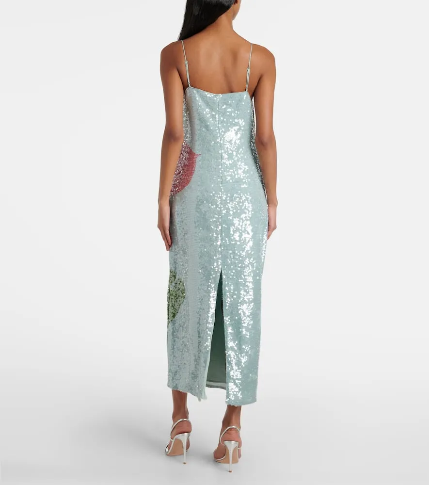 Farm Rio Anthurium printed embellished slip dress