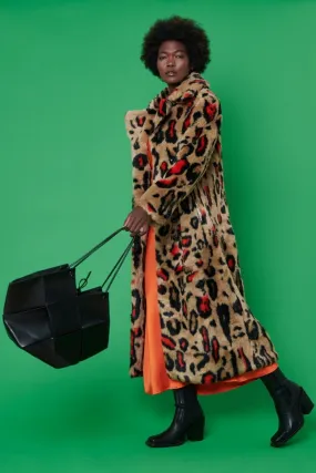 Faux Fur Leopard Print Maxi Coat