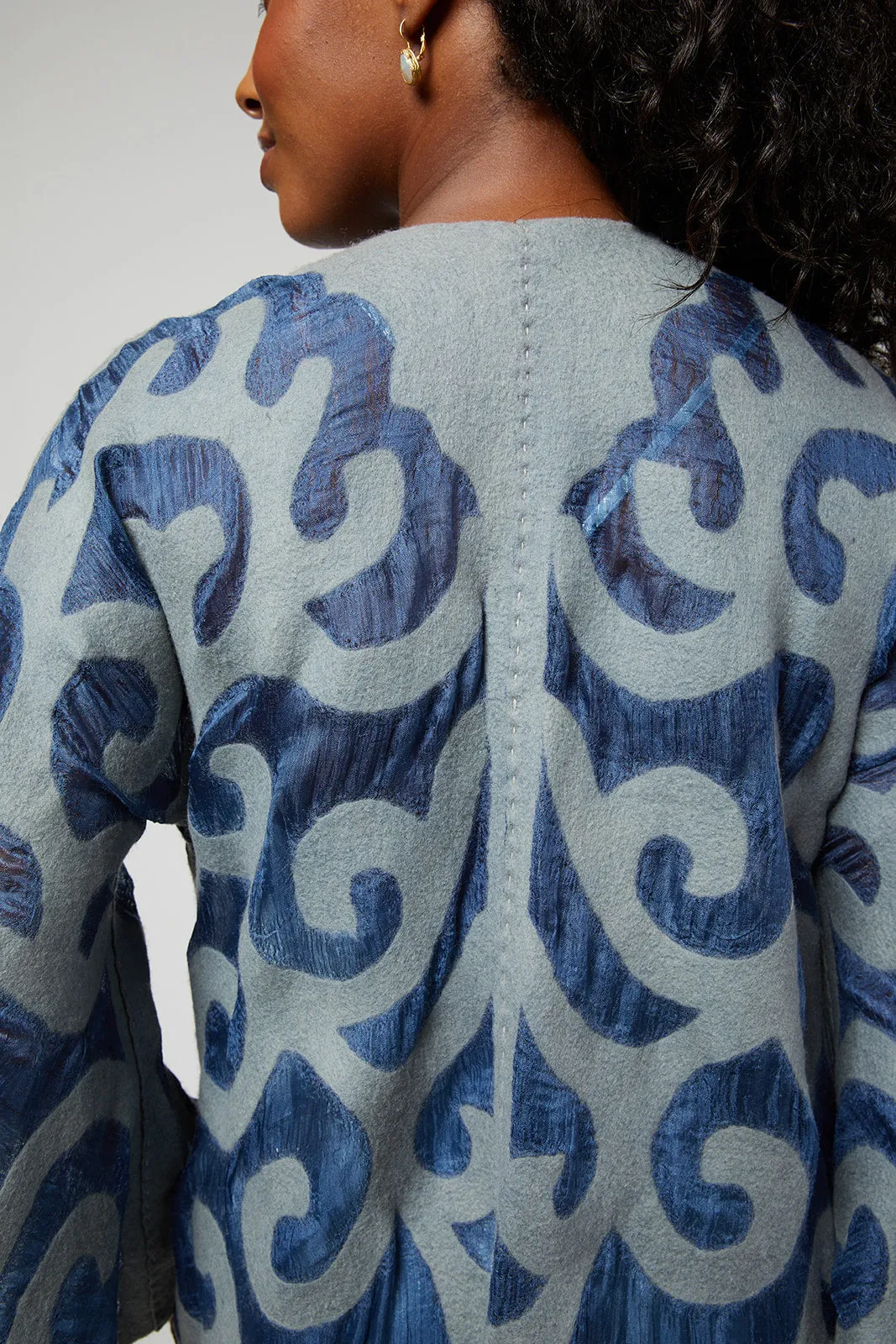 Felted Wool Swing Coat from Kyrgyzstan - Long Sleeve - Blue Grey