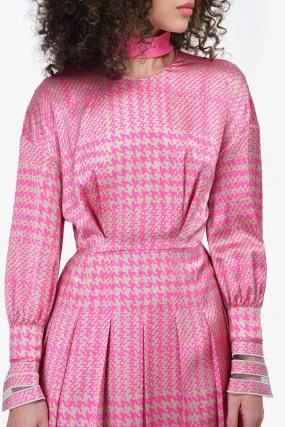 Fendi Pink/Beige Silk Patterned Pleated Midi Dress Size 36