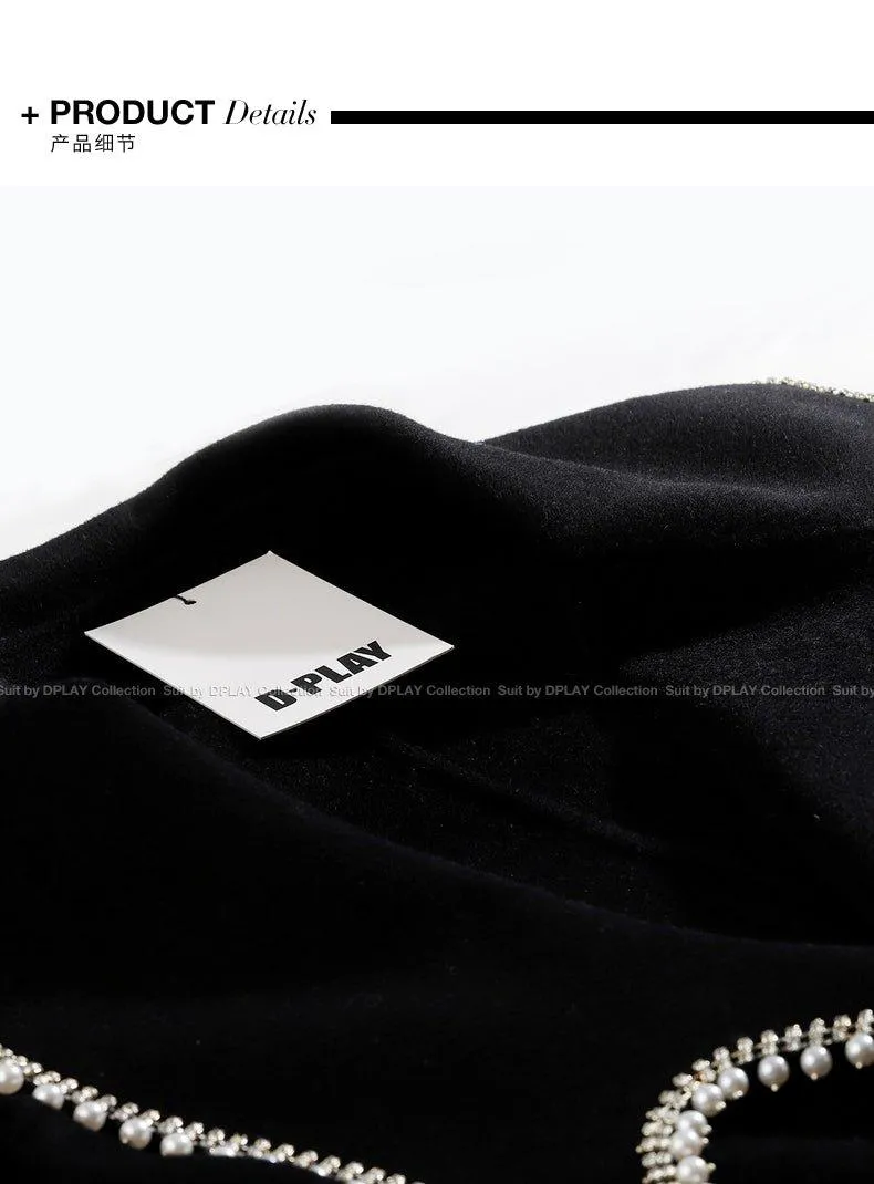 FINAL SALE DPLAY Fall Winter Black Pearl Collar 100% Wool Reversible Jacket coat - Usi