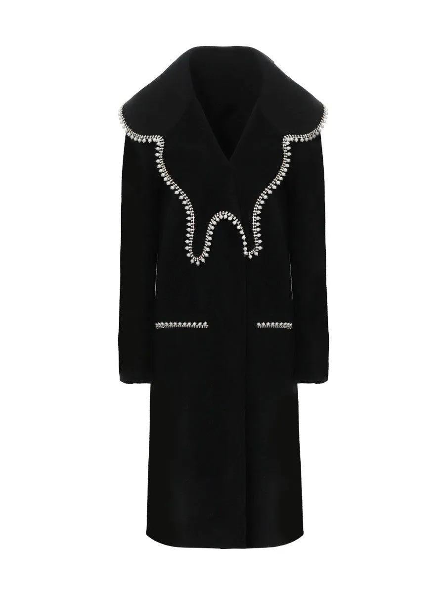FINAL SALE DPLAY Fall Winter Black Pearl Collar 100% Wool Reversible Jacket coat - Usi