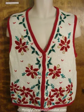 Funny Cheap Christmas Sweater Vest with Poinsettias