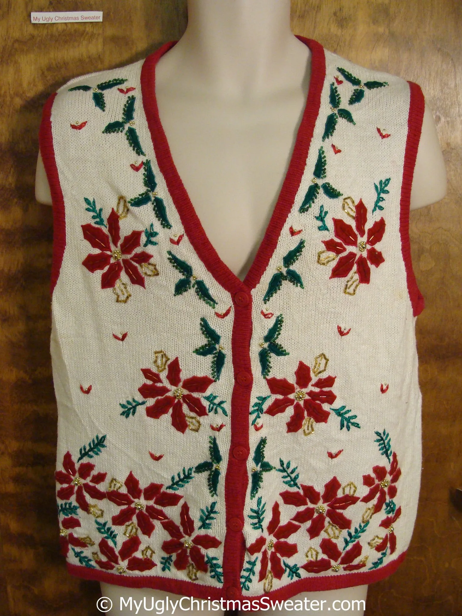 Funny Cheap Christmas Sweater Vest with Poinsettias