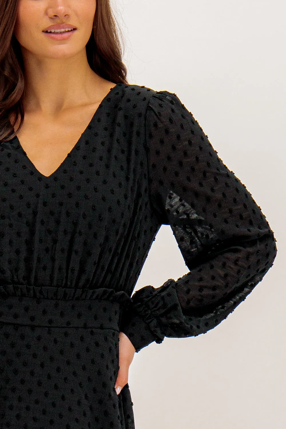 Garnea V-Neck Spot Detail Mini Dress