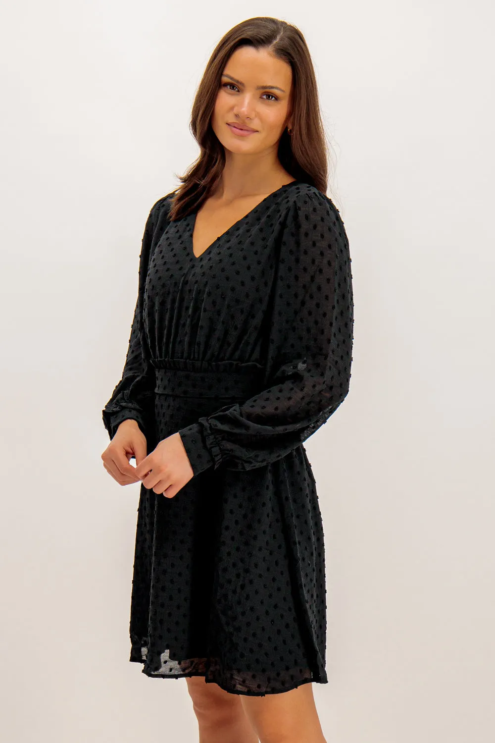 Garnea V-Neck Spot Detail Mini Dress