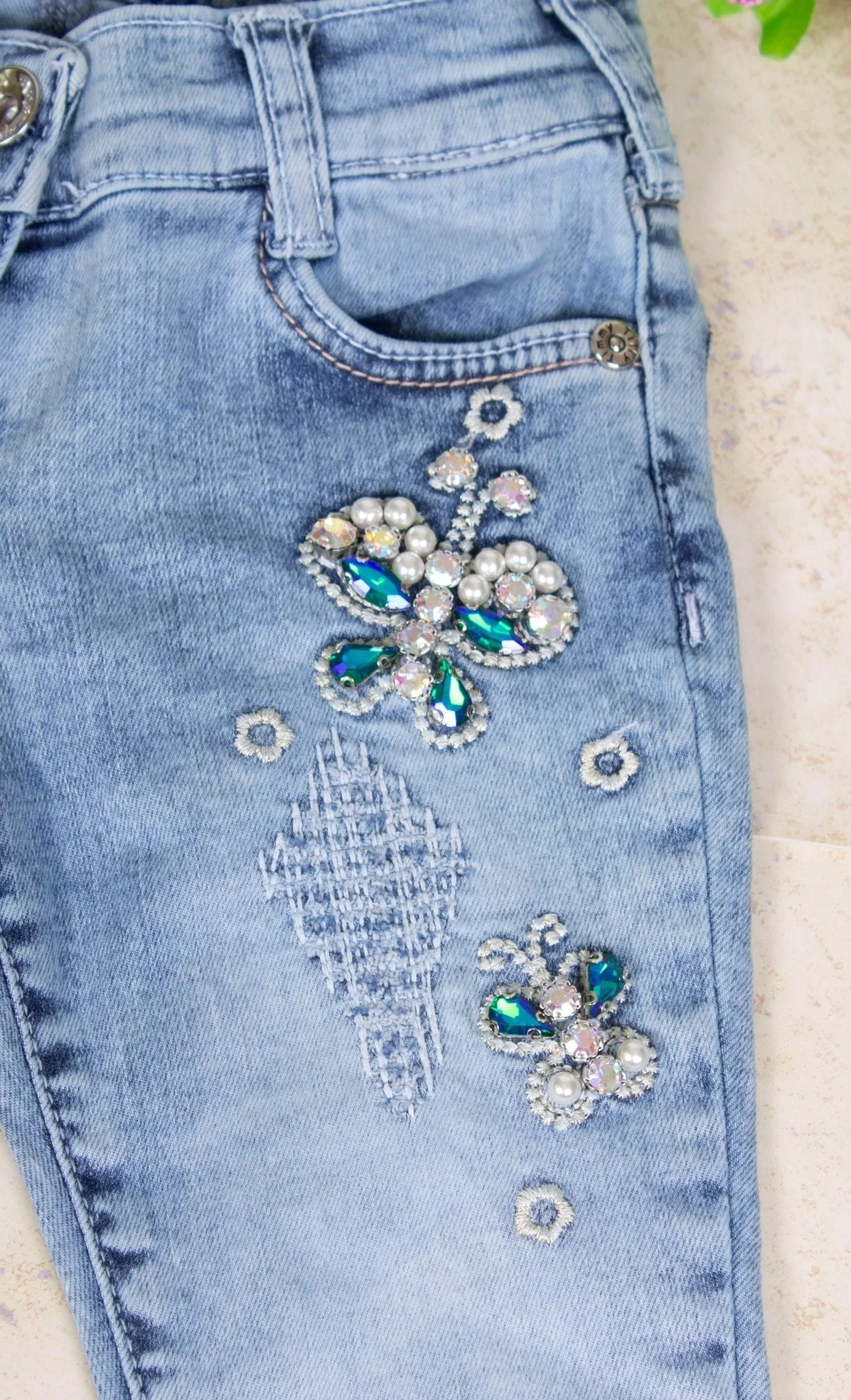 Girls' Green Stud Jeans