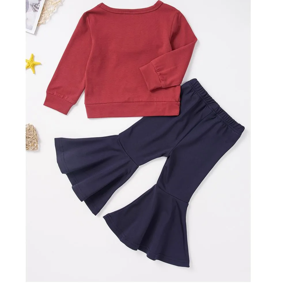 Girls Long Sleeve Round Neck Solid Tops&Flare Pants Girls Boutique Wholesale