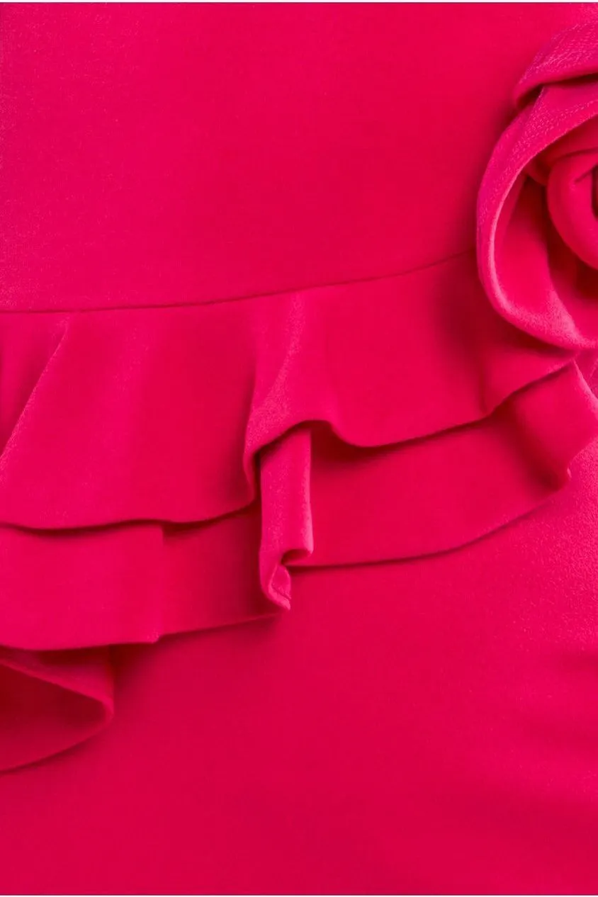 Goddiva Scuba Crepe Rose Frill Maxi Dress - Magenta