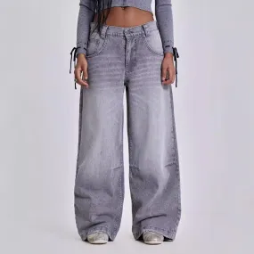Gray Y2K Washed Distressed Casual Straight-Leg Jeans