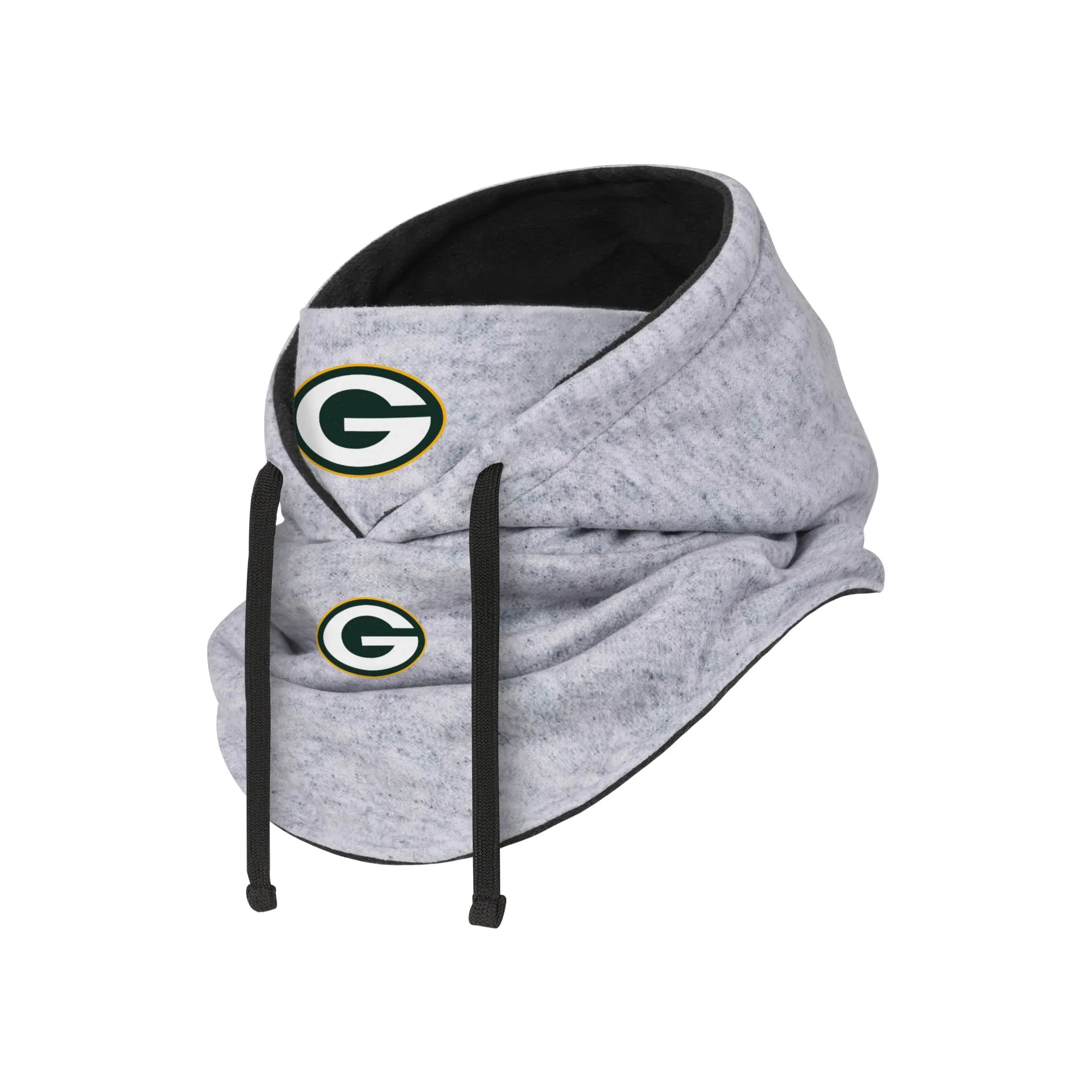 Green Bay Packers NFL Heather Gray Drawstring Hooded Gaiter Scarf