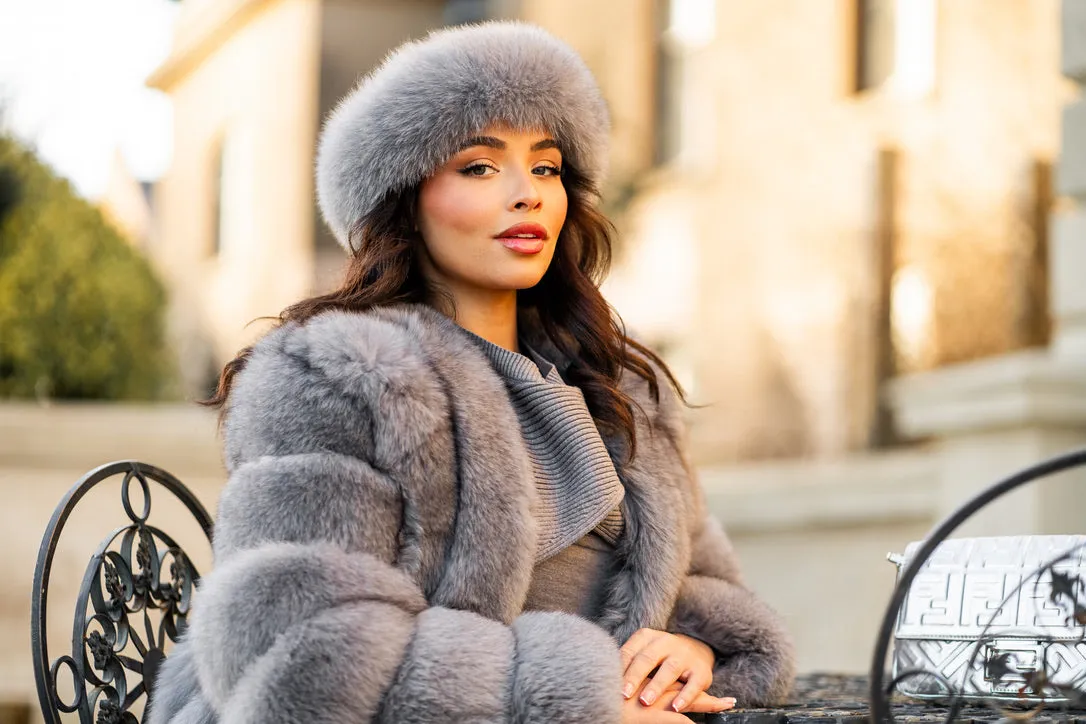 Grey Luxury Fur Mid Length Coat