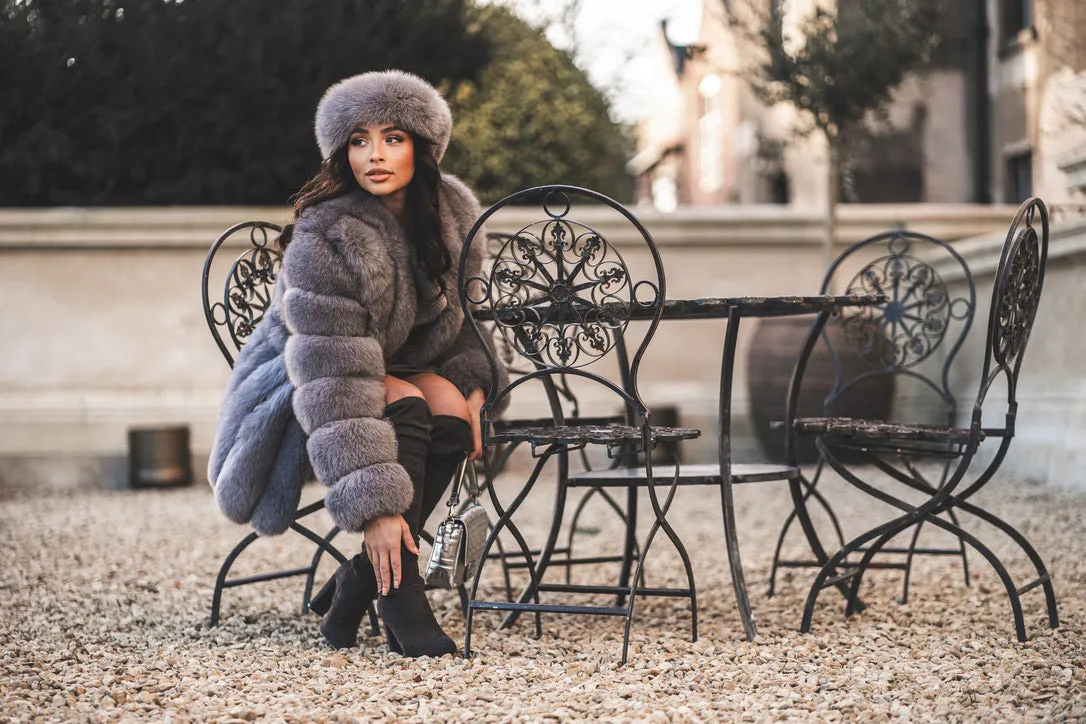 Grey Luxury Fur Mid Length Coat