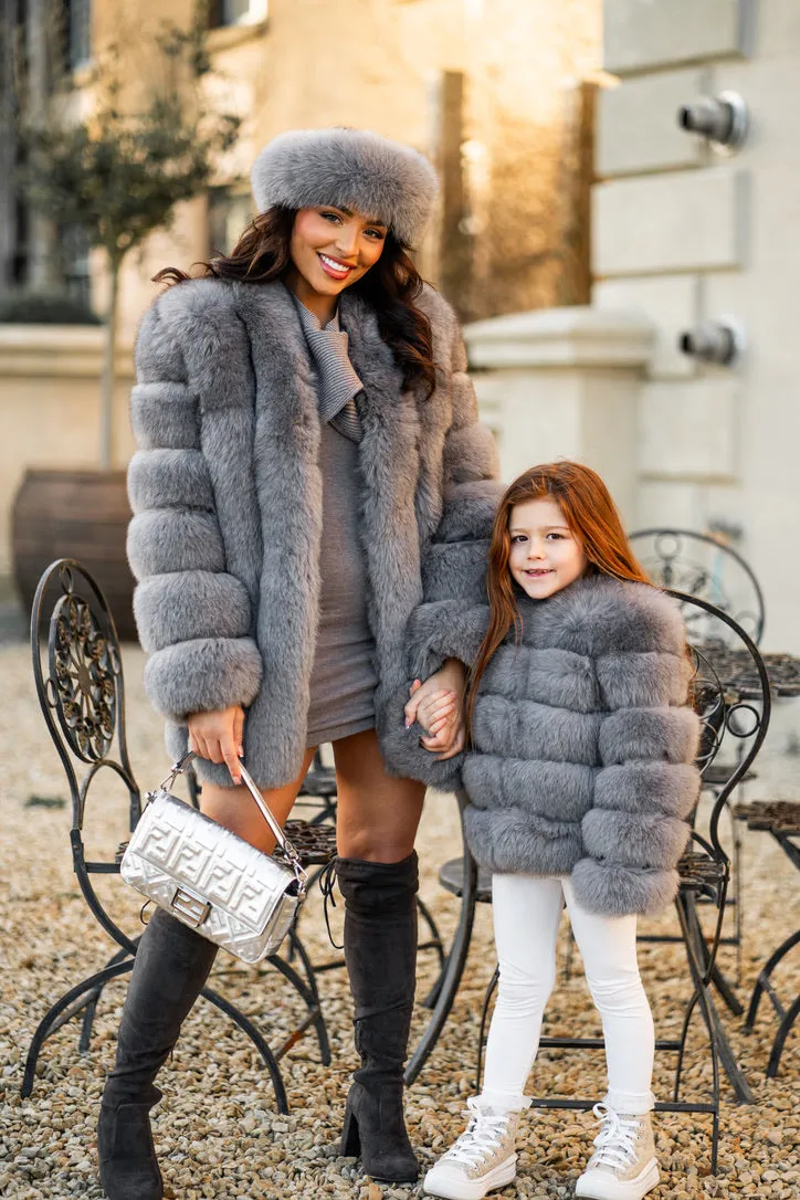 Grey Luxury Fur Mid Length Coat