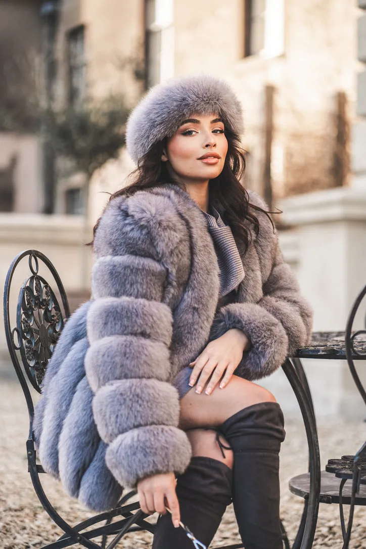 Grey Luxury Fur Mid Length Coat