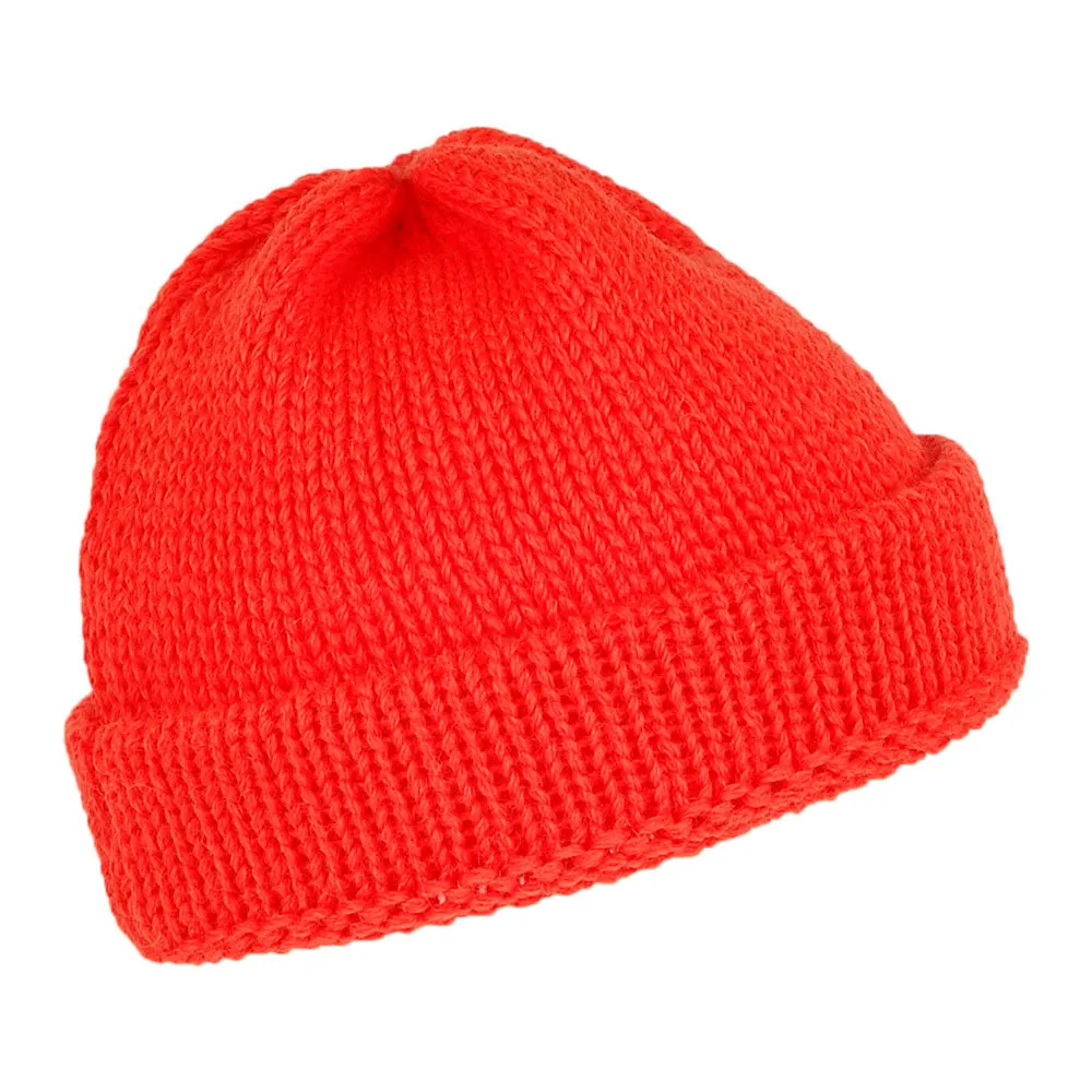 Highland 2000 Short Fishermans English Wool Beanie Hat - Orange