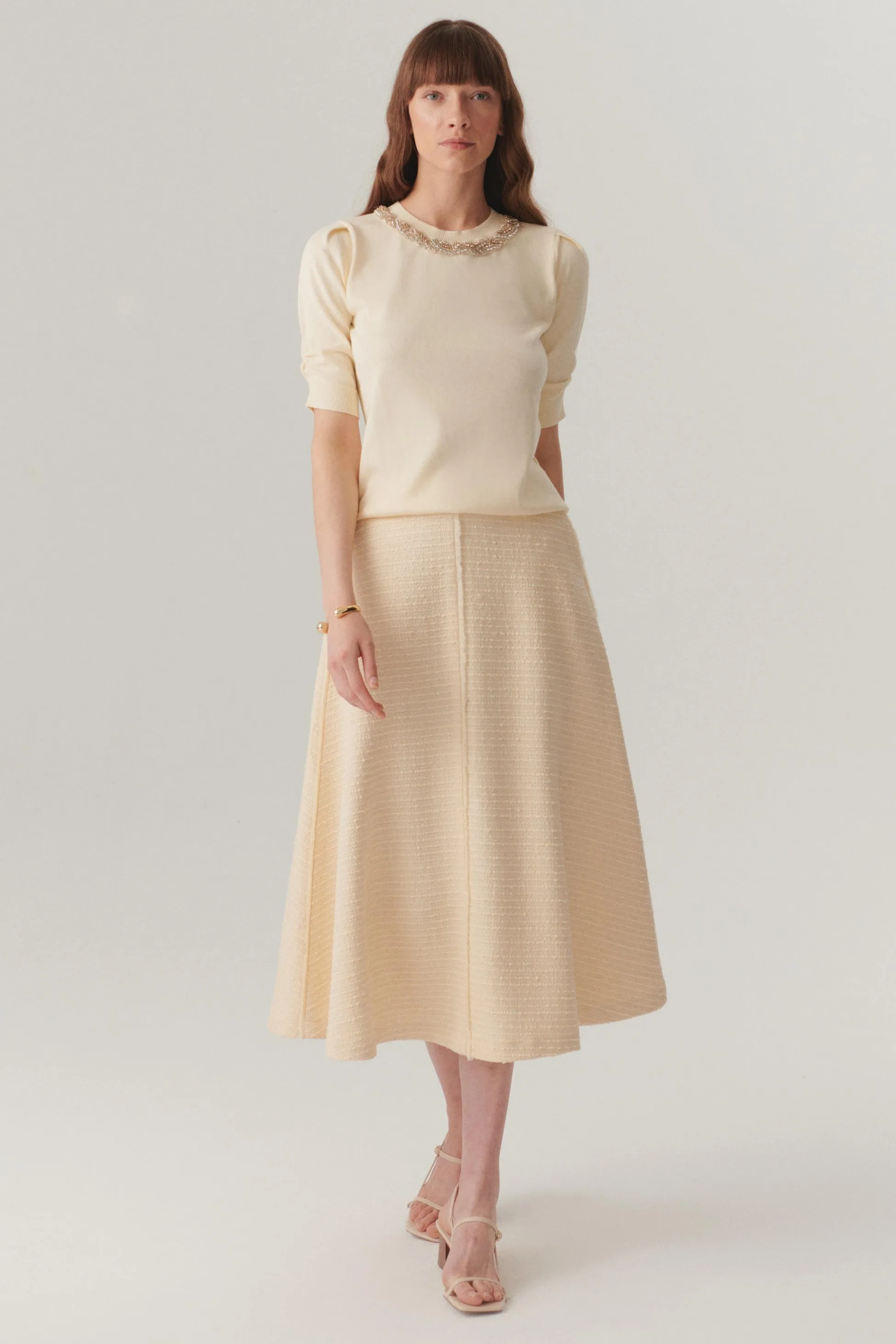 Ivory Flowing Midi Skirt